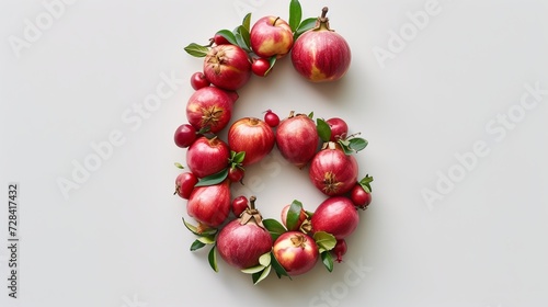 Fototapeta Naklejka Na Ścianę i Meble -  Number 6 composed of assorted fruits and vegetables isolated on white background
