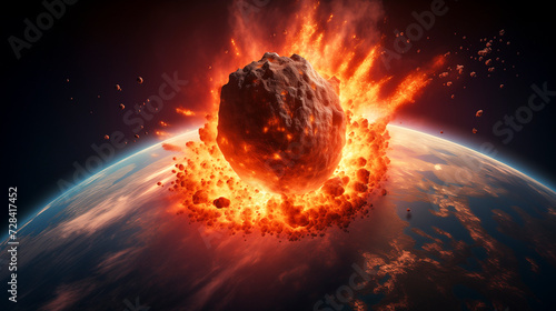 massive asteroid impacting planet Earth - space monitoring and asteroid impact monitoring concept