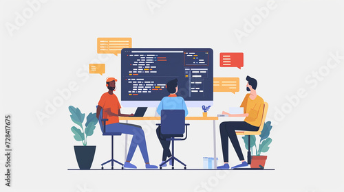 Flat Illustration Icon, manager of a software development team with his development team