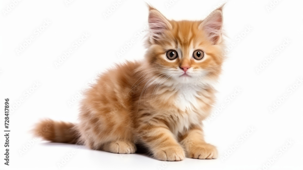 A cute orange cat on a white background. A cute orange cat on a white background.