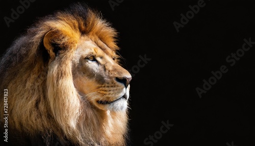 african lion profile portrait isolated on black background spectacular dramatic king of animals proud dreaming fantasy panthera leo looking forward stylized photo banner with copy space for text