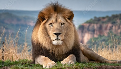 angolan lion lying in the grass one of the largest species of african lion