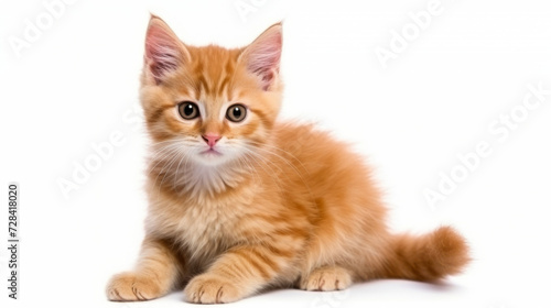 Cute orange cat on a white background. Copy space. © Murkemur