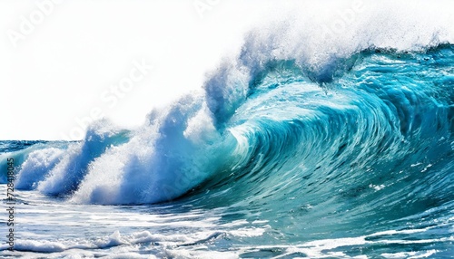 powerful sea blue waves with white foam isolated on a white background