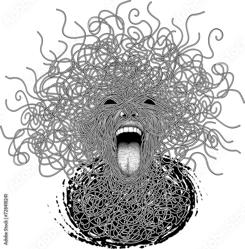 Tableau sur toile Scream Hand Drawn Illustration, Black and White Character Drawing
