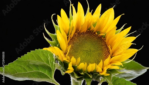 opening sunflower isolated on white background yellow flower