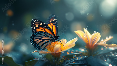 the ethereal beauty of a butterfly landing on a delicate petal. 