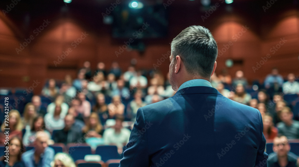 Speaker Giving a Talk at Business Meeting. Audience in the conference hall. Business and Entrepreneurship . Speaker Giving a Talk at Business Meeting. Audience in the conference hall. Business and Entrepreneurship .
