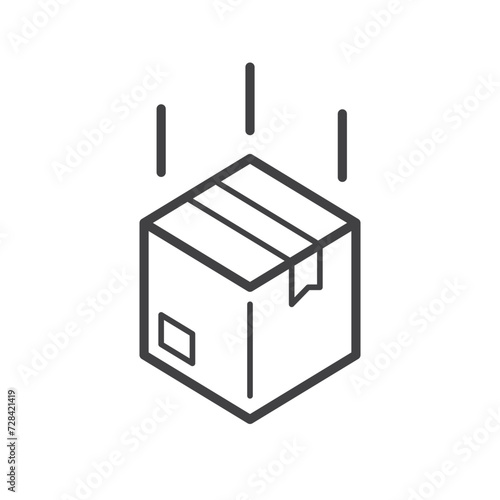 Falling box icon, dropshipping, delivery business logo, vector line art icon
