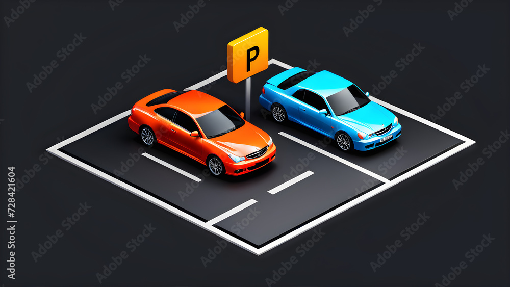 Naklejka premium car parking icon 3d clipart isolated on black background.