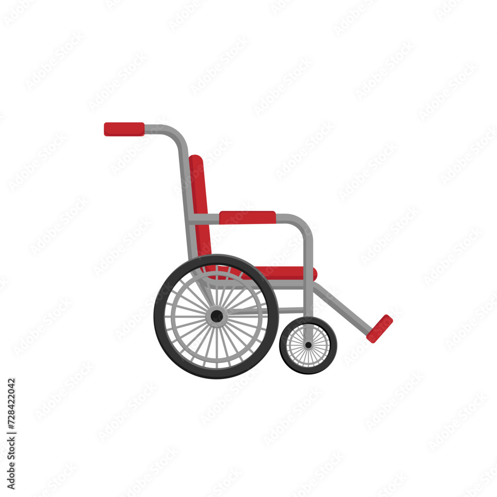 Vector illustration isolated on white background. wheelchair in the hospital. Cartoon flat style object. Design for sign, medical service, hospital, icon