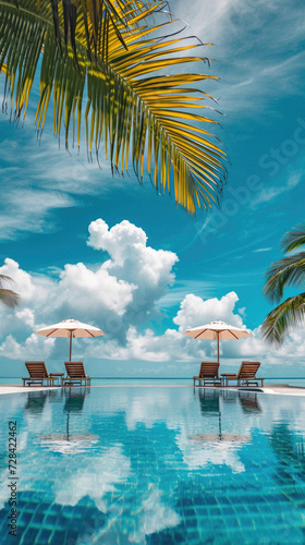 Tropical Maldives resort hotel and island with beach and sea - boost up color processing
