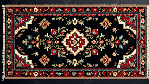 rug carpet on a black background. carpet with ornament. abstract ornament. Round mandala pattern, Middle Eastern Traditional fabric Texture.