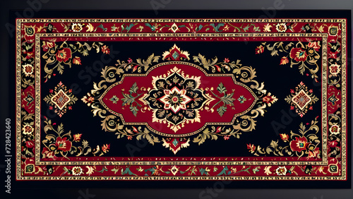 rug carpet on a black background. carpet with ornament. abstract ornament. Round mandala pattern, Middle Eastern Traditional fabric Texture.