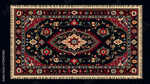 rug carpet on a black background. carpet with ornament. abstract ornament. Round mandala pattern, Middle Eastern Traditional fabric Texture.