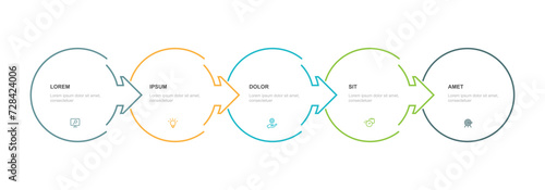 Design template infographic vector element with 5 step line circle concept suitable for business information and web presentation