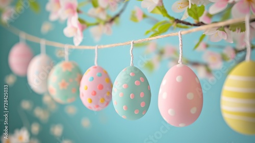Easter greeting card background. Festive, colorful Easter eggs. Greetings and presents for Easter Day. Promotion and shopping template for Easter.