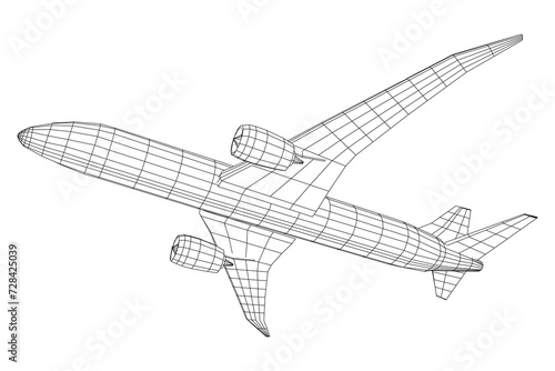 Airplane. Abstract airliner. Wireframe vector illustration