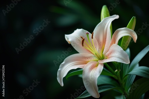 Lily blooms against a dark backdrop for writing