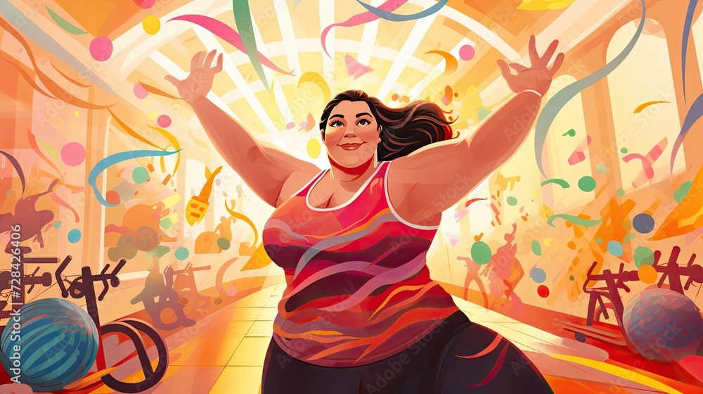 overweight woman doing stretching exercises at home, on a fitness mat. overweight woman doing stretching exercises at home, on a fitness mat.