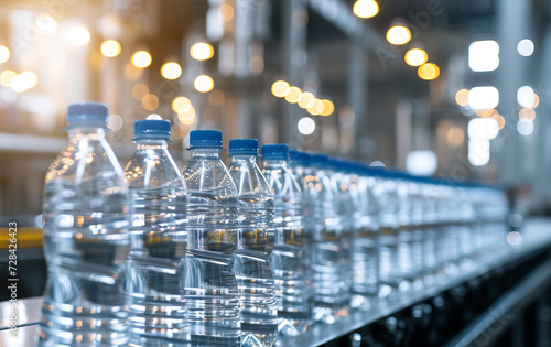 bottls of carbonated water on beverage factory conveyor belt for quality control