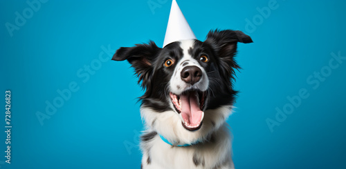 border collie dog wearing party hat, in the style of studio portraiture © Possibility Pages