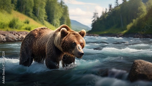 Bear fishing in the river generative ai