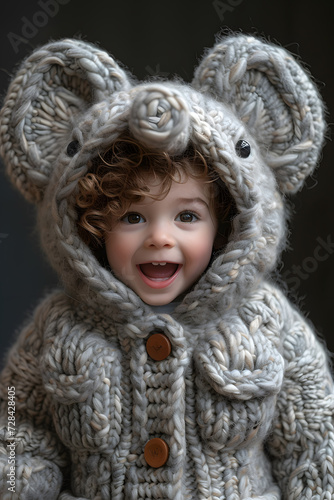 Toddler in a hand-knit elephant costume