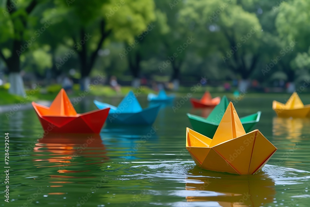 paper boats sail on the sea