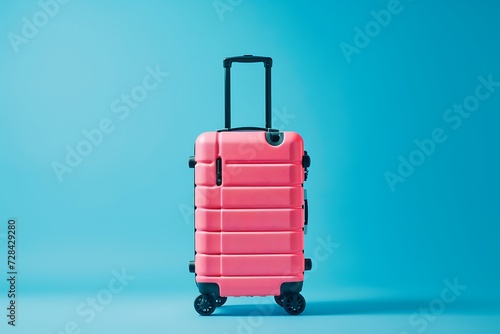 modern suitcase isolated on color background, concept of summer vacation and travel without people