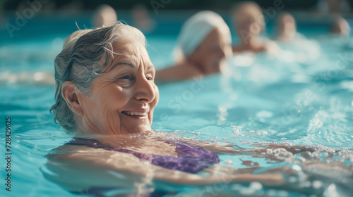 Active senior women doing water aerobics, © tiagozr