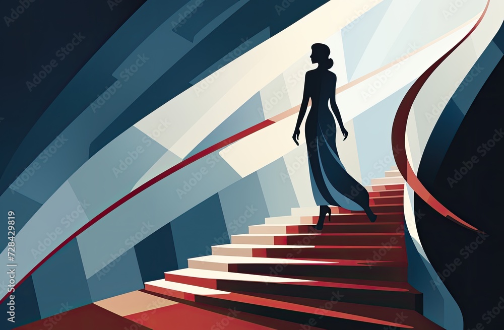 illustration of a female model climbing stairs elegantly illustration of a female model climbing stairs elegantly
