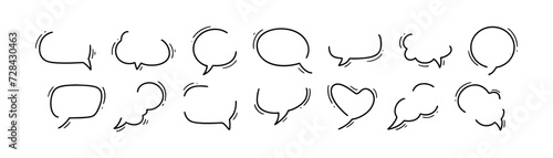 Comic hand drawn loose speech bubble frame set. Cute line decoration for title, notes, dialog, chat, think, headline, talk, comment expression. Callout balloon. Handwriting simple background
