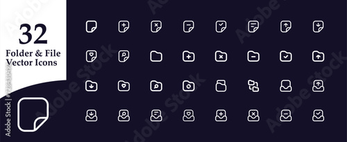 Folders and file flat line icons set.