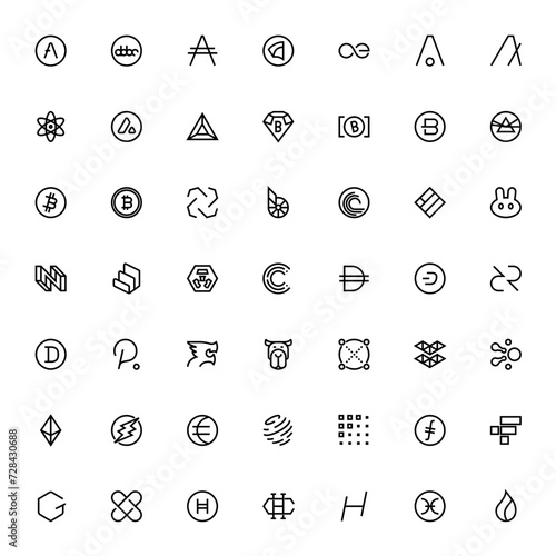 Big set of crypto currency logo coins, Editable vector. 