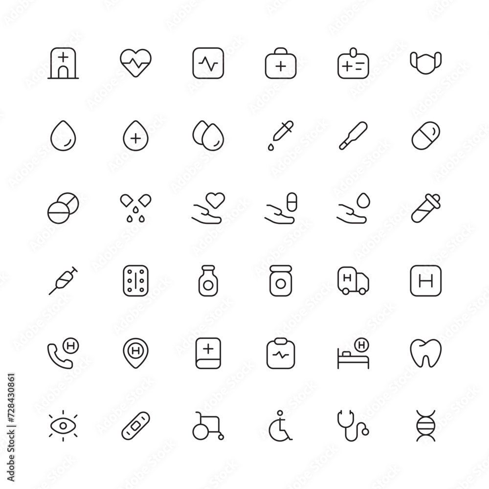 Thin line icons set of hospital and medical care. Editable vector. Thin line icons set of hospital and medical care. Editable vector.