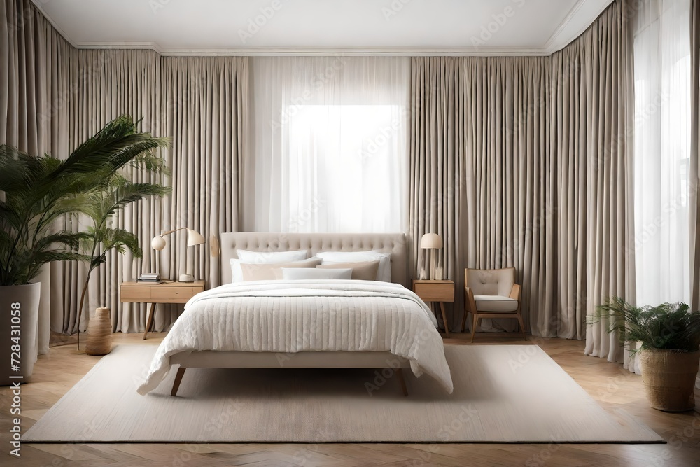 Design a calming bedroom with a neutral color scheme and blackout curtains for better sleep Design a calming bedroom with a neutral color scheme and blackout curtains for better sleep