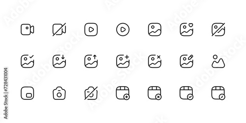 Gallery Set of Images and videos vector line icons. 