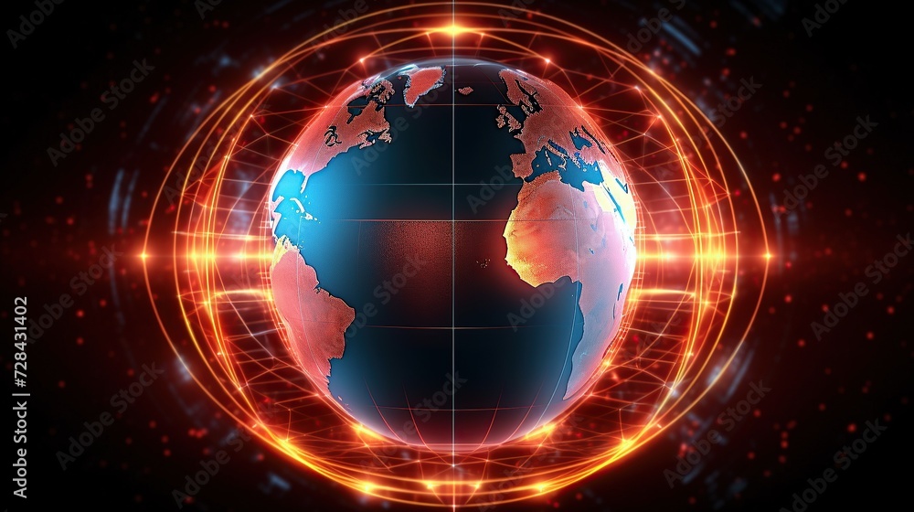 Obraz premium Digital Earth: Glowing Global Network