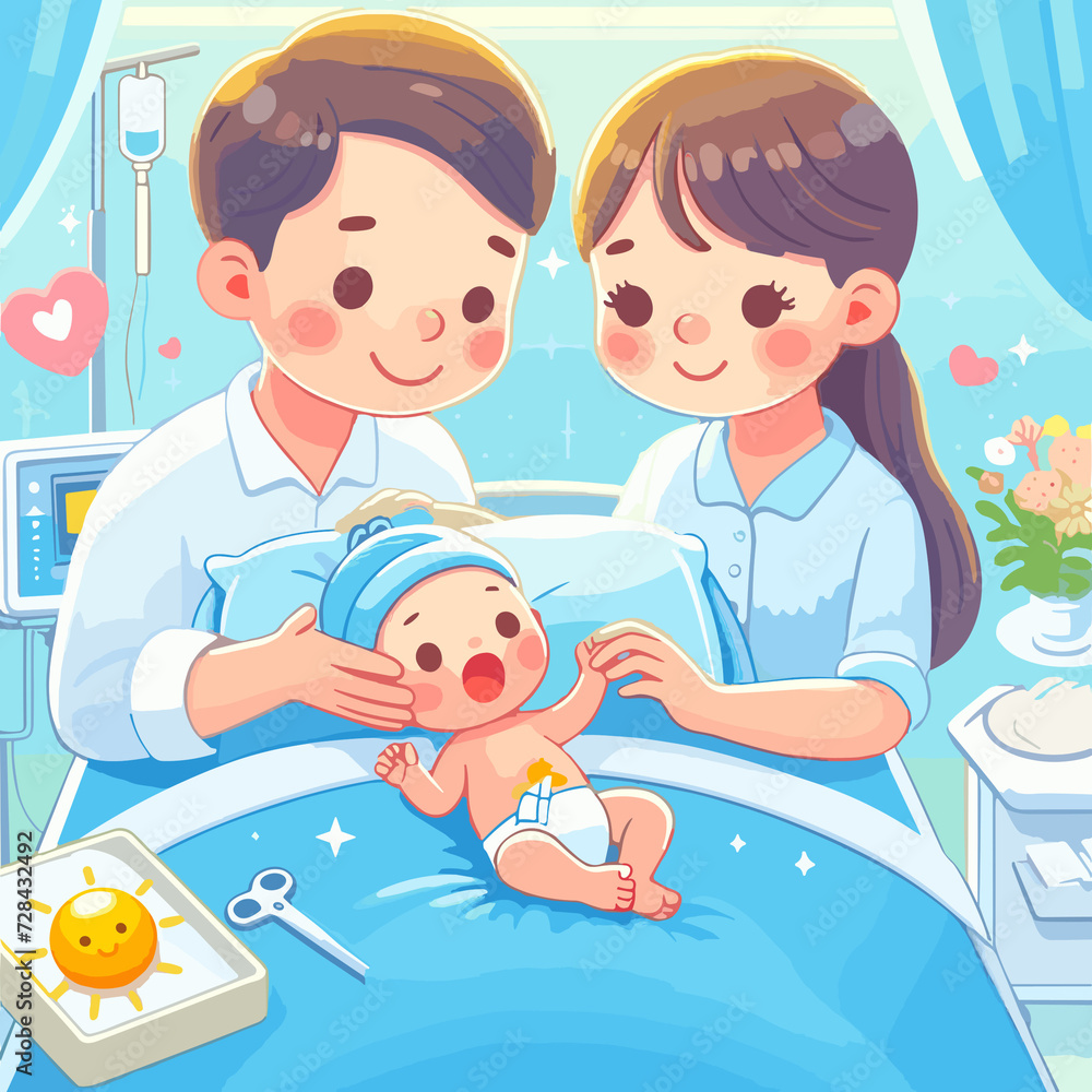 Joyful moments of the birth of a child, filled with love, tenderness and happiness, one line pencil drawing Joyful moments of the birth of a child, filled with love, tenderness and happiness, one line pencil drawing