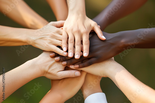 diverse group of people hands top view