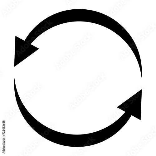 Rotating arrows icon. Recycling, shift and change concept. Black and White line art style, editable vector Illustration file on transparent background.