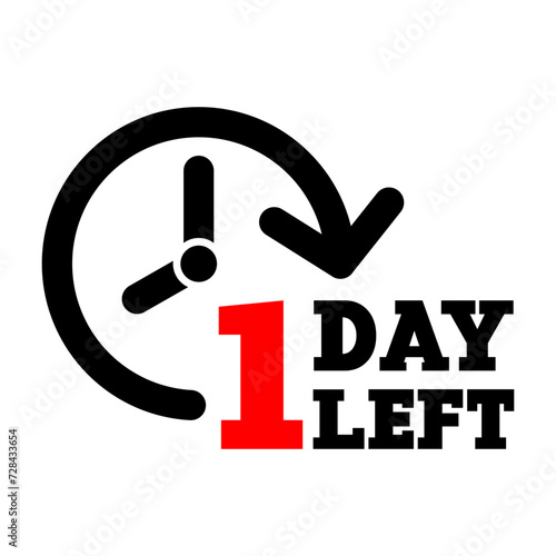 1 Day left text and stopwatch icon.  Time management and expectation concept.  Line art style, editable vector Illustration file on transparent background.