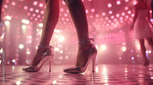 A person's confident legs in sleek high heels sway to the beat of the music at a fashion-forward concert, showcasing the perfect blend of style and footwear