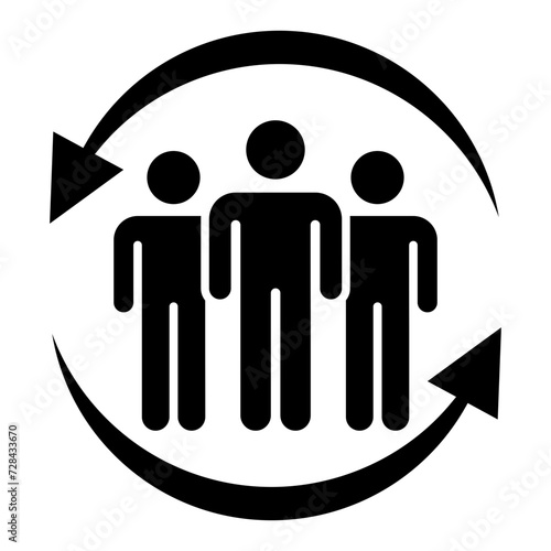Rotating arrows and people icon. Time shift change management. Business life, time management. Line art style, editable vector Illustration file on transparent background.