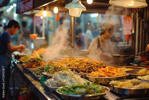 Street food in the market in orient