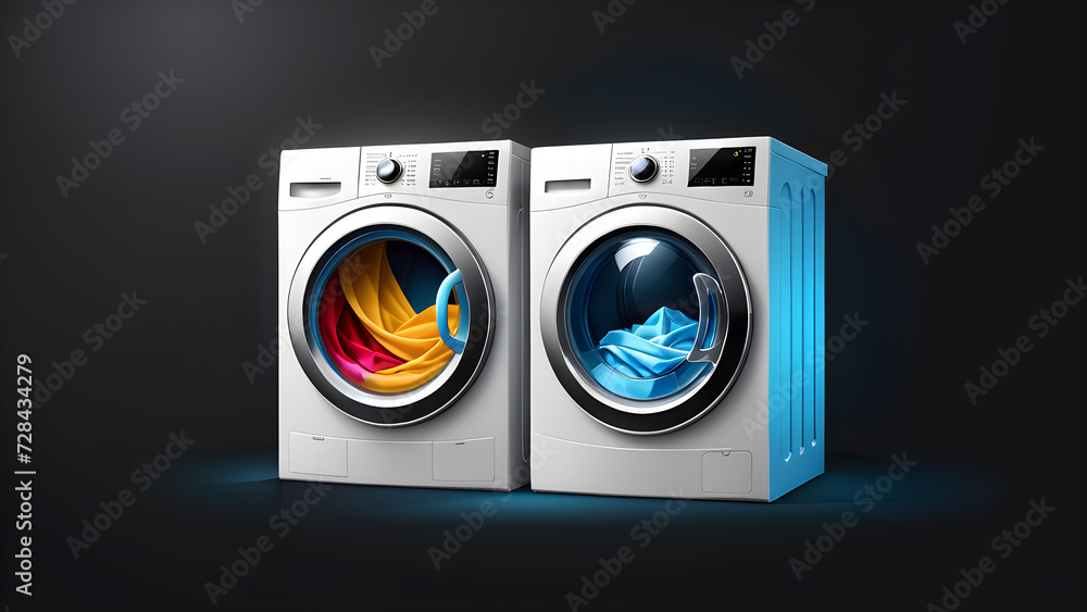 3d laundry Washing machine. washing room isolated on a black background 3d laundry Washing machine. washing room isolated on a black background