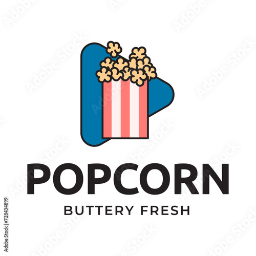 Popcorn logo, label, symbol or sign isolated on white background. Vector illustration of snack for your design.