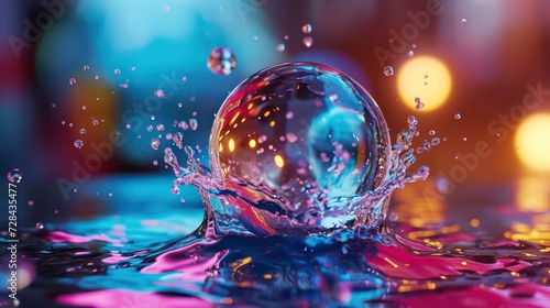 Big water drop, bubble and splash, abstract background. Generative AI