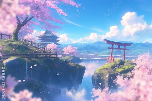Captivating Animation Of Japanese Spring Landscape With Cherry Blossoms photo